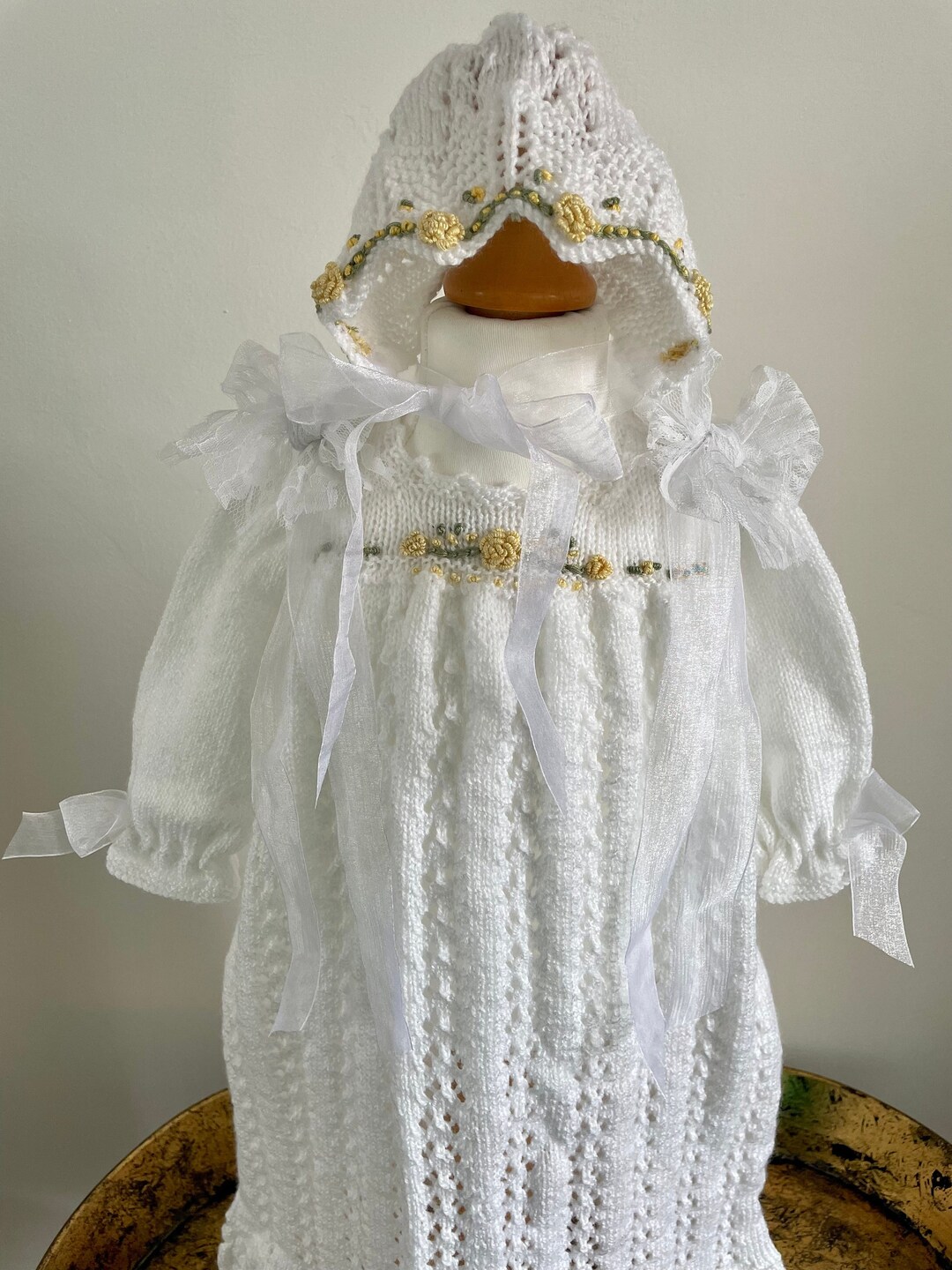 White Christening Gown, White Baptism Gown, Handknitted Christening ...