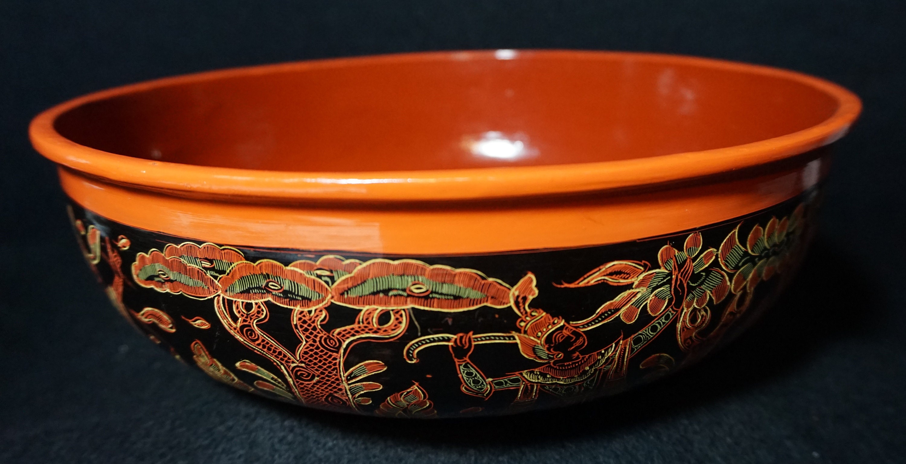 Dining & Serving 7.5in Dia Burmese Lacquered Lidded Bamboo Salad Bowl