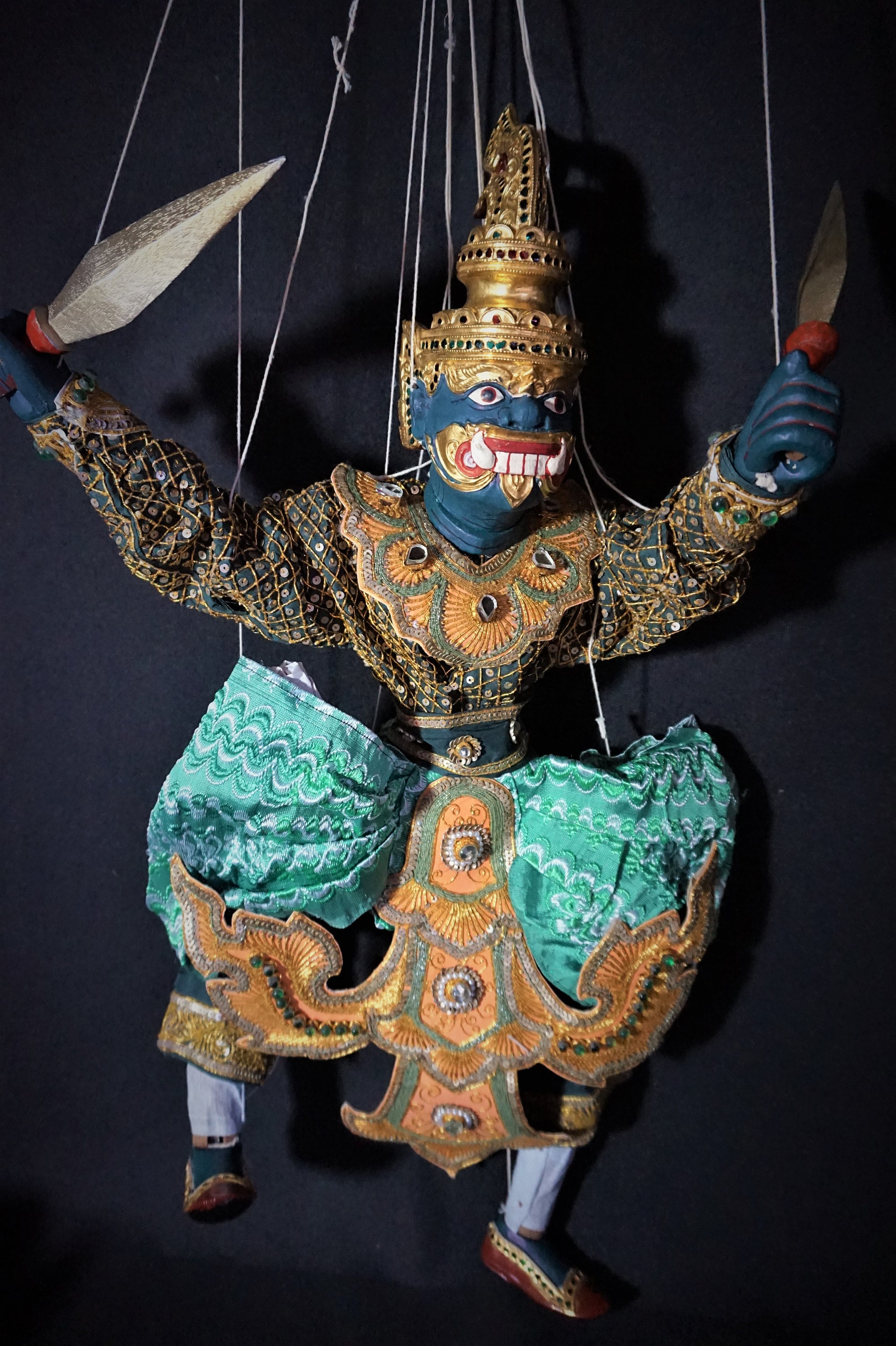 Antique Burmese Puppet DURGA Large 34” w/ Ten Arms Multiple