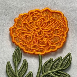 October Birth Month Flower - Marigold (Free Standing Lace - A Finished Embroidery product, not a design file or pattern)