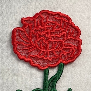 January Birth Month Flower- Carnation (Free Standing Lace), Finished Embroidery Product not a design file or pattern