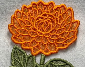 November Birth Month Flower - Chrysanthemum (Free Standing Lace - A Finished Embroidery product, not a design file or pattern)