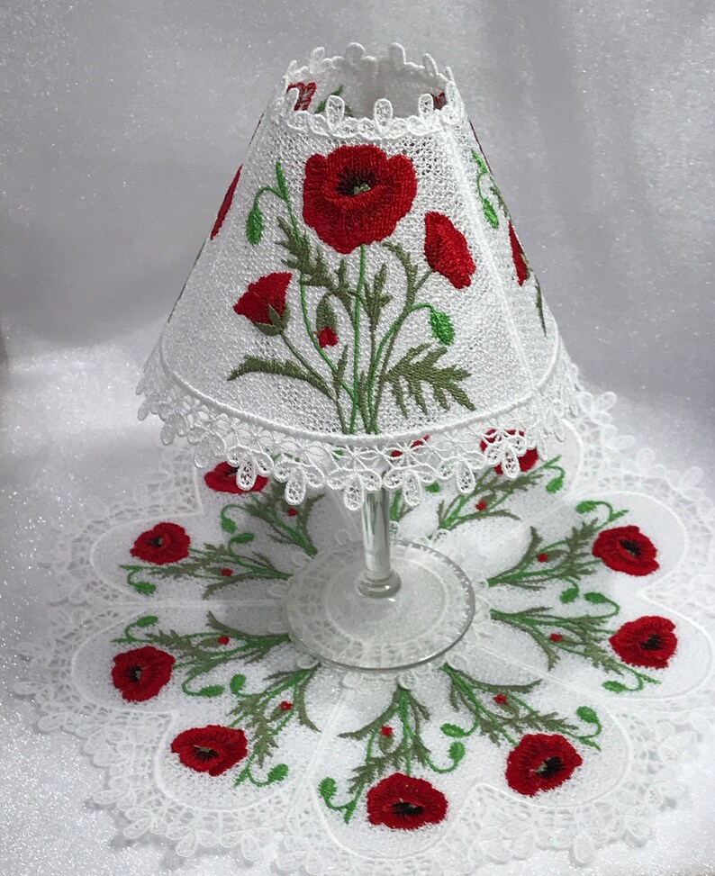 Poppy Doily Free Standing Lace - A Finished Embroidery product, not a design file or pattern