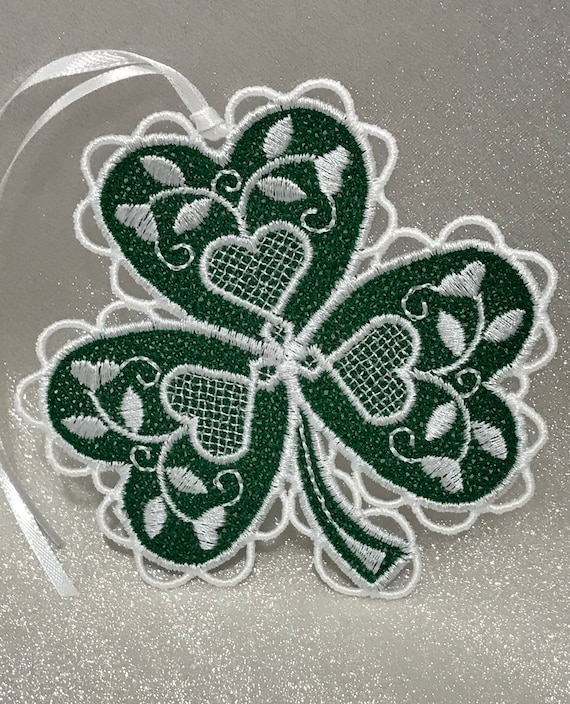 Off-White /"Claddagh/" Machine Embroidered Lace Doily or Ornament