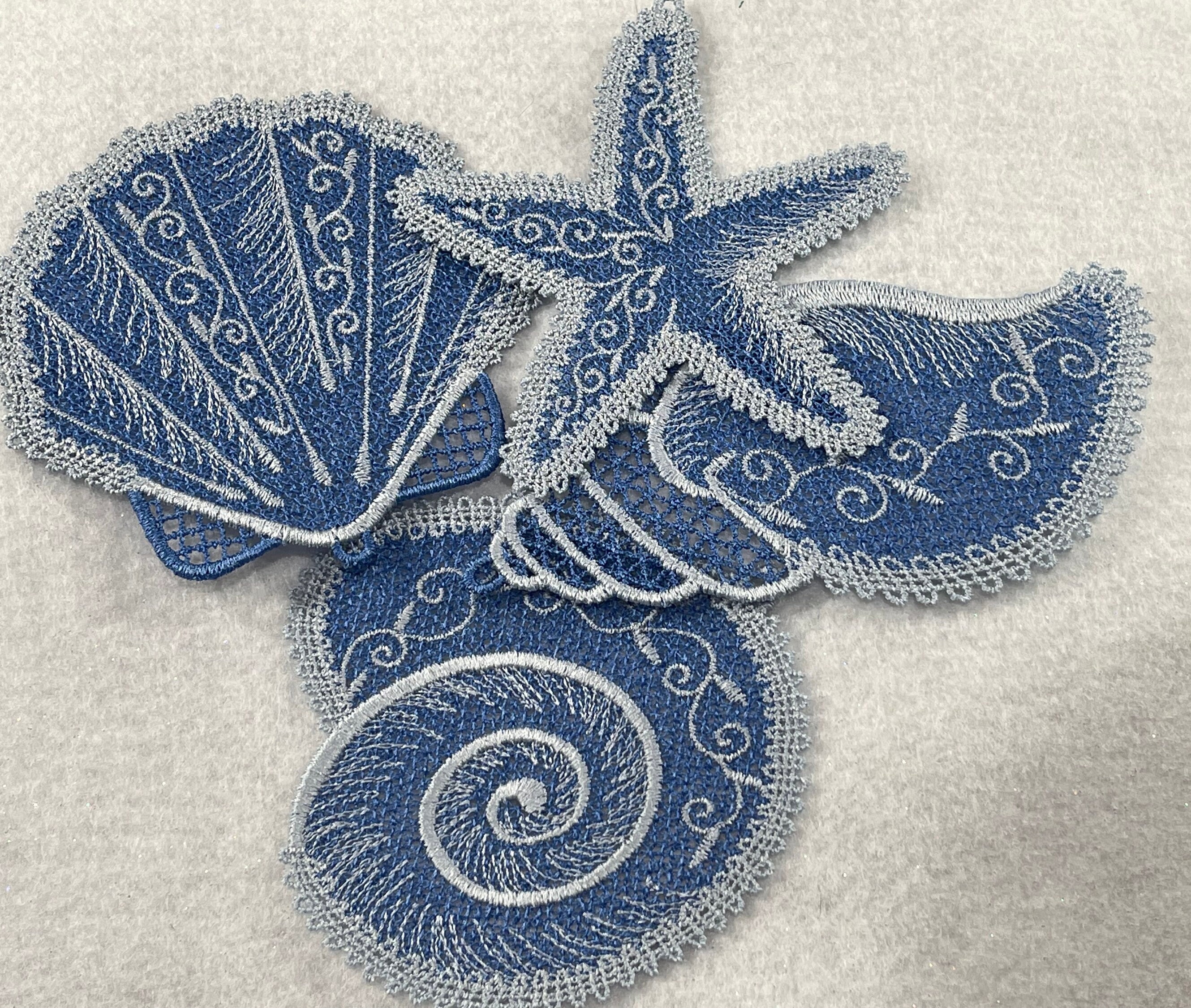 Shell Pattern Lace Seashell Set of Four (free Standing Lace - A Finished Embroidery ...