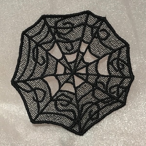 May include: Black lace spiderweb design, perfect for Halloween decorations or crafting projects.