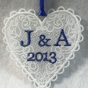 FSL Personalized Heart (Free Standing Lace - A Finished Embroidery product, not a design file or pattern). Please read the entire listing.
