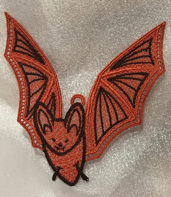 Rust & Brown Bat (Free Standing Lace - A Finished Embroidery product, not a design file or pattern)