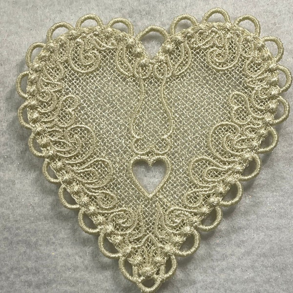 Key Heart - Free Standing Lace ( A Finished Embroidery product, not a design file or pattern)