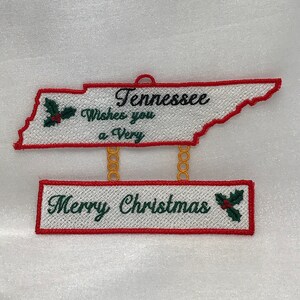 Tennessee Merry Christmas (Free Standing Lace - A Finished Embroidery product, not a design file or pattern)