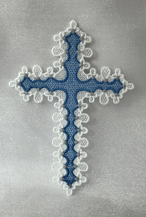 Free Standing Lace - A Finished Embroidery product, not a design file or pattern Tri-colored Cross Bookmark
