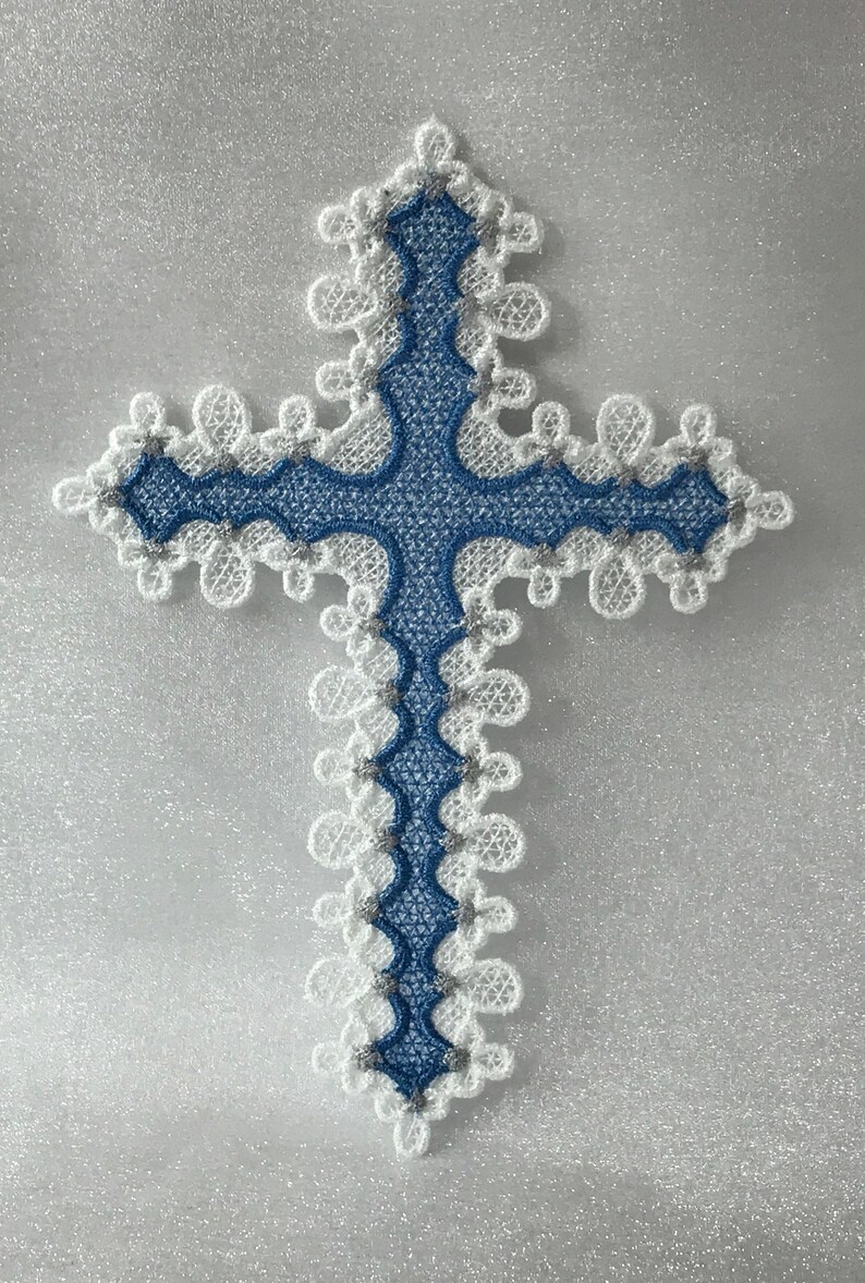 Free Standing Lace - A Finished Embroidery product, not a design file or pattern Tri-colored Cross Bookmark