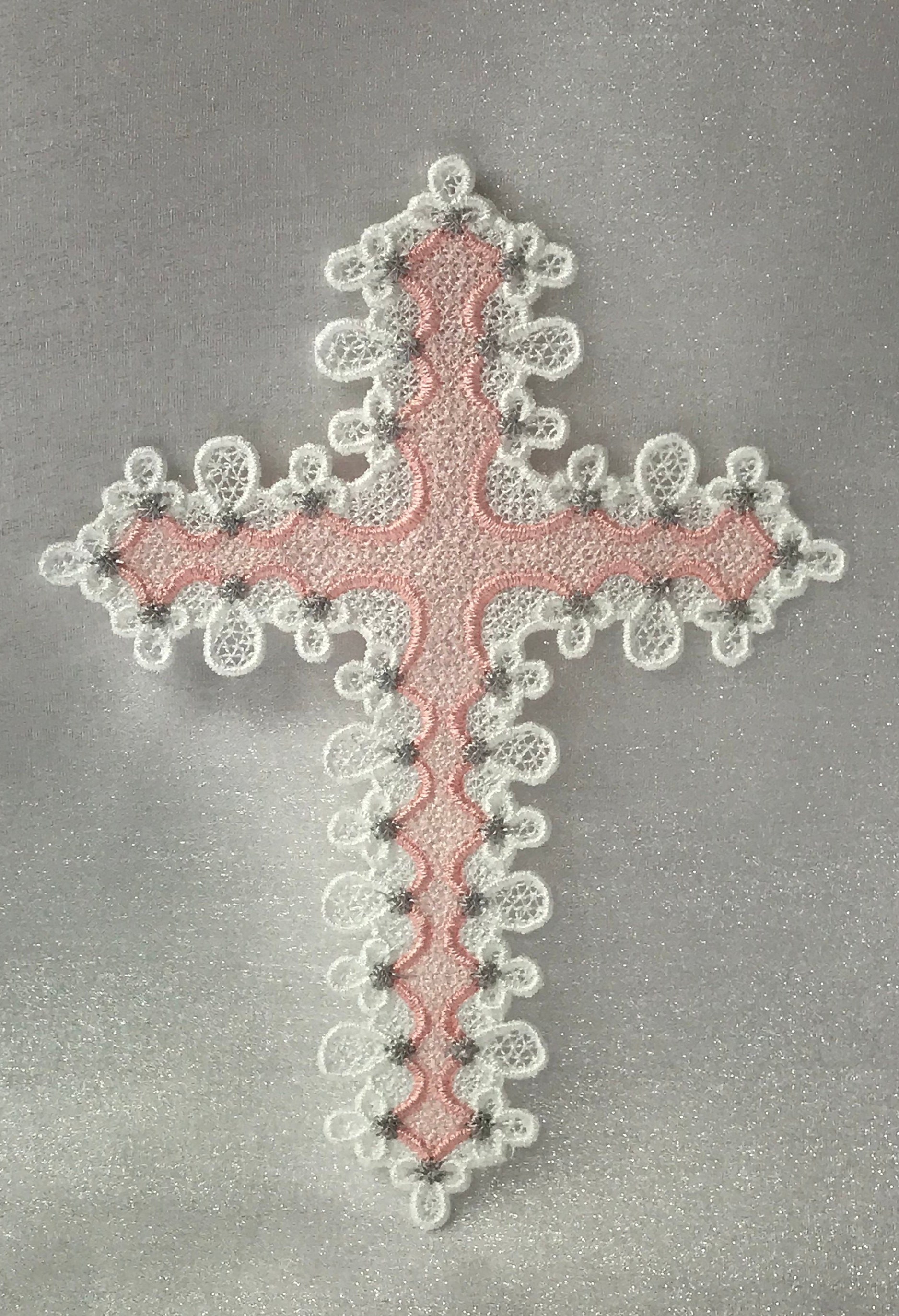 Free Standing Lace - A Finished Embroidery product, not a design file or pattern Tri-colored Cross Bookmark