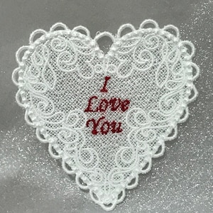 I Love You Heart (Free Standing Lace  - A Finished Embroidery product, not a design file or pattern)