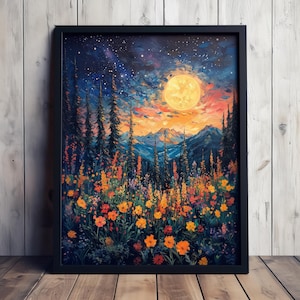 Vertikales Poster, Wildblumen im Wald, Matte Wandkunst, Botanisches Wohndekor, Naturliebhaber Geschenk, impressionistische Blumenkunst