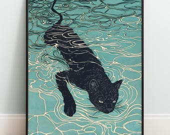 ブラックパンサーの木版画：ジャパンウィーク浮世絵アート - Etsy 日本