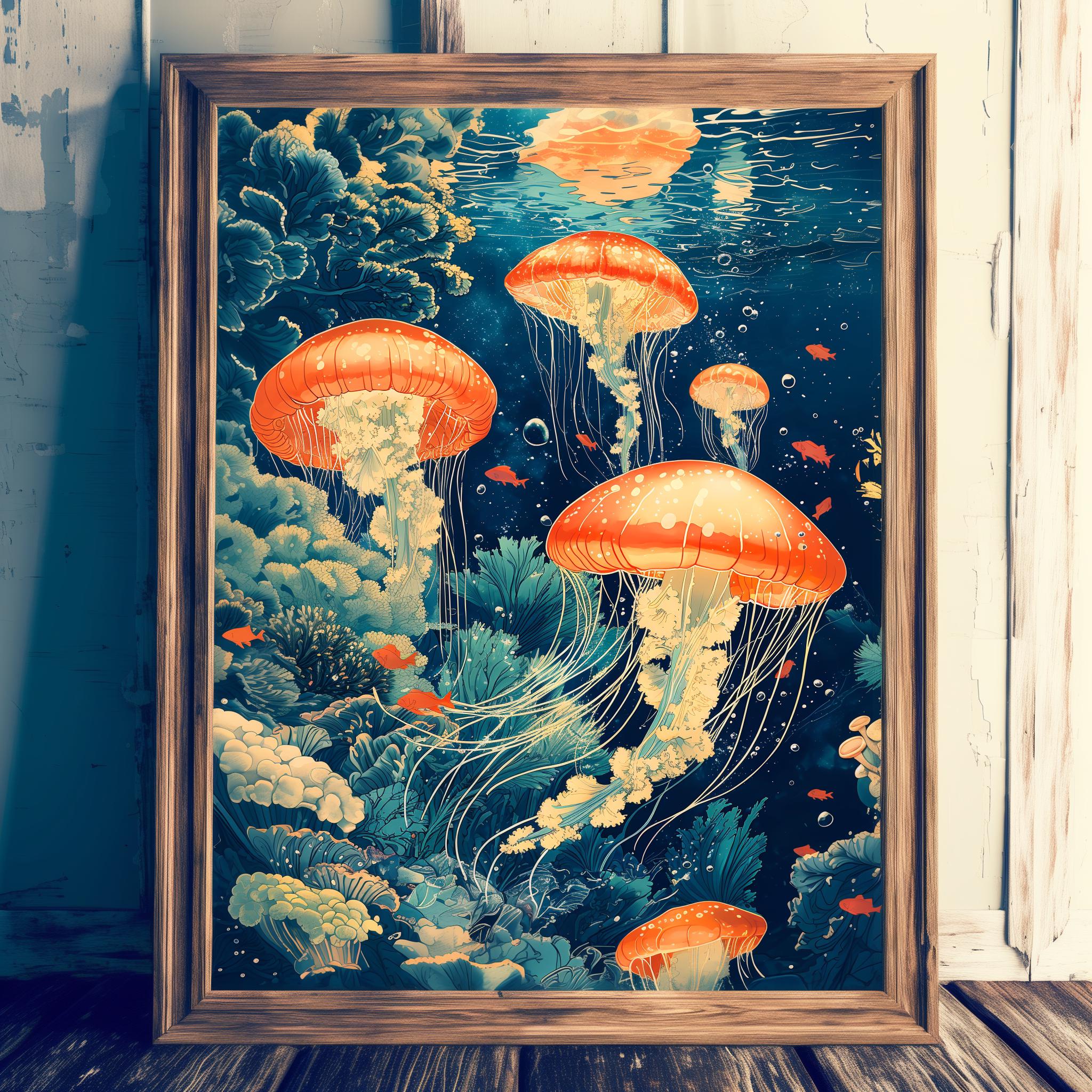 浮世絵クラゲアートプリント：海をイメージした壁飾り - Etsy 日本