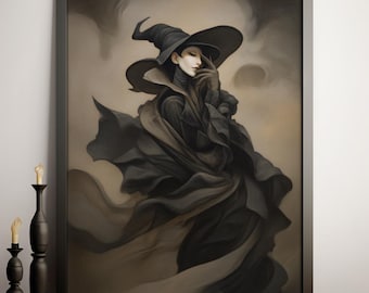 Elegante lámina de bruja, decoración gótica de la Academia oscura