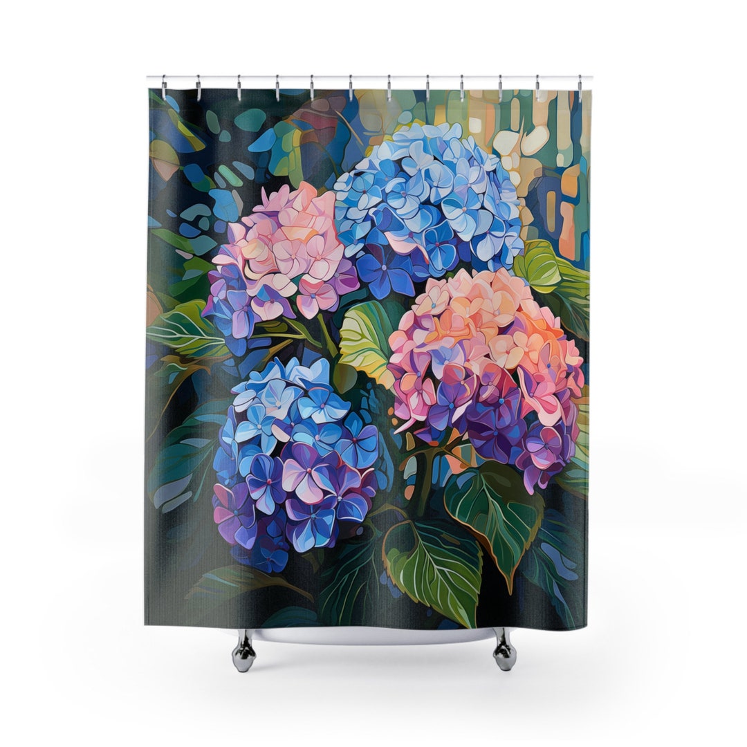 Pastel Hydrangeas Shower Curtain Pop Art Style Bathroom Etsy
