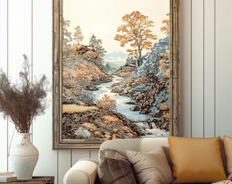 Kunstdruk Ukiyo-e Mt Fuji: Japanse landschapsposter