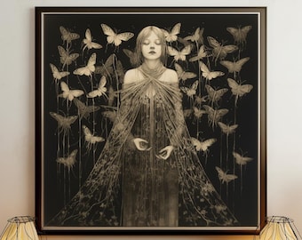 Gothic Moth Etching Print: Dark Academia Wall Art