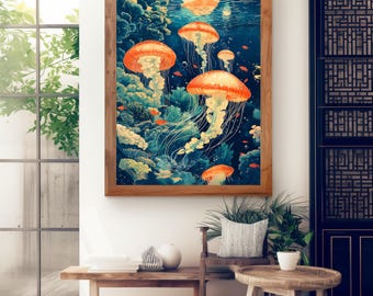 浮世絵クラゲアートプリント：海をイメージした壁飾り - Etsy 日本