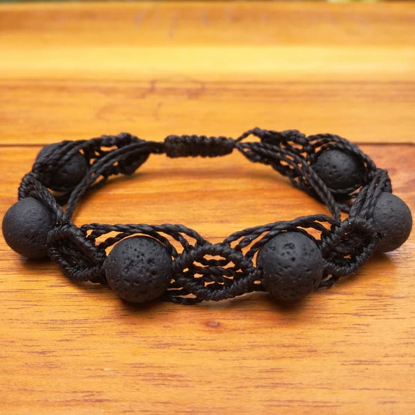 Lava Stone bracelet, Shamballa bead bracelet, Macrame bead bracelet, Woven bracelet with beads, Black gemstone bracelet. Yoga bracelet.