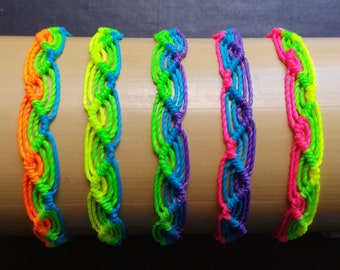 Neon macrame bracelet, Waxed string bracelet, Neon surfer bracelet , Knotted bracelet for surfers, Cord bracelet for surfers, Beach bracelet