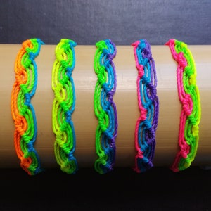 Neon macrame bracelet, Waxed string bracelet, Neon surfer bracelet , Knotted bracelet for surfers, Cord bracelet for surfers, Beach bracelet