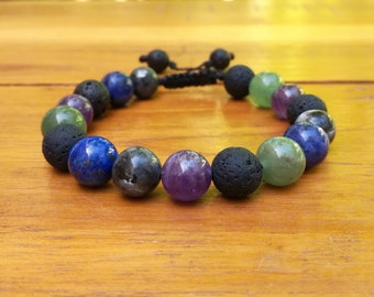 10mm, Multi color gemstone bracelet, Muti color stone bracelet,  Multi color Mala bracelet, Multi color Shamballa bracelet. Yoga bracelet.