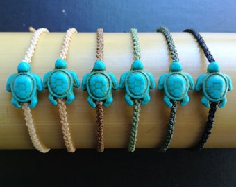 Turtle bracelet, Turtle jewelry, Turquoise turtle bracelet, Hand knotted macrame turtle bracelet, String bracelet with turtle, Cord bracelet