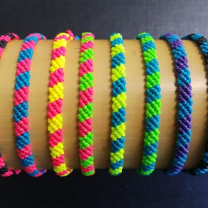 Neon macrame bracelet, Hand knotted bracelet, Neon surfer bracelet, Woven string bracelet, Wax cord bracelet, Colorful beach bracelet.