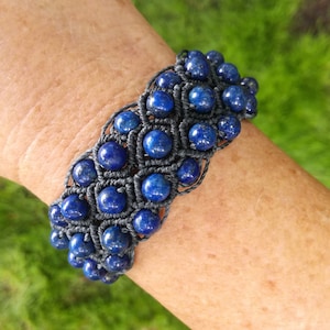 Lapis Lazuli Macrame Bracelet: Woven Gemstone Cuff