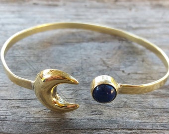 brass bracelet, adjustable bracelet, wrist bracelet, sterling brass, brass moon design bracelet, brass adjustable bracelet, moon design
