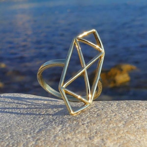 Symbol ring, golden symbol ring, sterling brass ring, cross ring, geometric ring, powerful ring, handmade ring, ring for woman, special gift