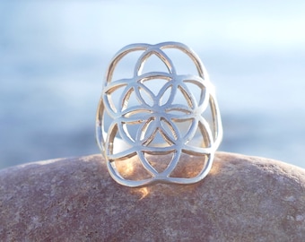 silver ring, sterling silver ring, flower of life ring, flower of life, flower of life silver ring, bohemian ring, symbol ring, sacred