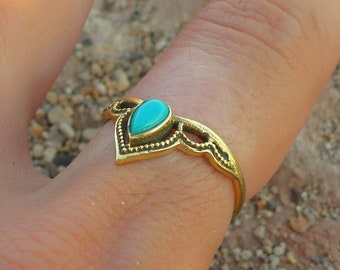 Kleine turquoise ring, messing turquoise ring, sterling messing, edelsteen ring, minimale turquoise ring, boho turquoise ring, turquoise sieraden