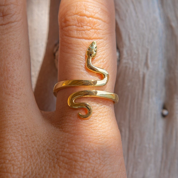 Goldener Schlangenring, verstellbarer Schlangenring, offener Ring, Messingring, Shiva-Ring, Kundalini-Ring, Schlangenschmuck, Tierring, Ibiza, Geschenk, Design