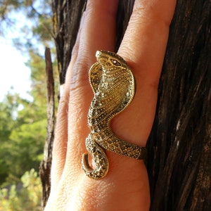 Cobra ring, big snake ring, sterling brass ring, big serpent ring, adjustable cobra ring, shiva, sacred ring, goddes ring, powerful ring