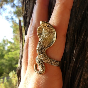 Cobra ring, big snake ring, sterling brass ring, big serpent ring, adjustable cobra ring, shiva, sacred ring, goddes ring, powerful ring