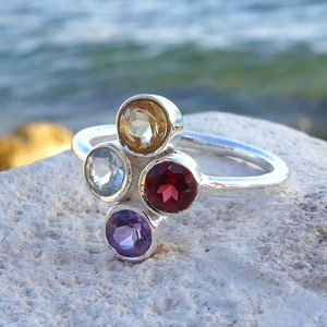 Silver ring with gems, sterling silver ring, multi gems ring, ring with gems, citrine, topaz, amethyst, garnet, gemstone ring, gift, special