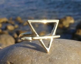 Triangle ring, symbol ring, sterling brass, geometric ring, sacred, tribal, ethnic, boho, minimal, handmade, gift, ancestral, golden ring