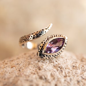Amethist zilveren ring, slangenring met amethist, amethist verstelbare ring, amethist ring, zilveren ring met edelsteen, natuurlijke edelsteen, slangenring, cadeau