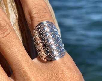 Flower of life ring, flower of life silver ring, sterling silver ring, flower of life, sacred geometry, mandala ring, universe, seed of life