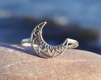 Maanring, sterling zilveren ring, maanring voor vrouw, cadeau voor vrouw, zilveren ring met maan, maanontwerp, boho ring, chique ring, Ibiza, ring