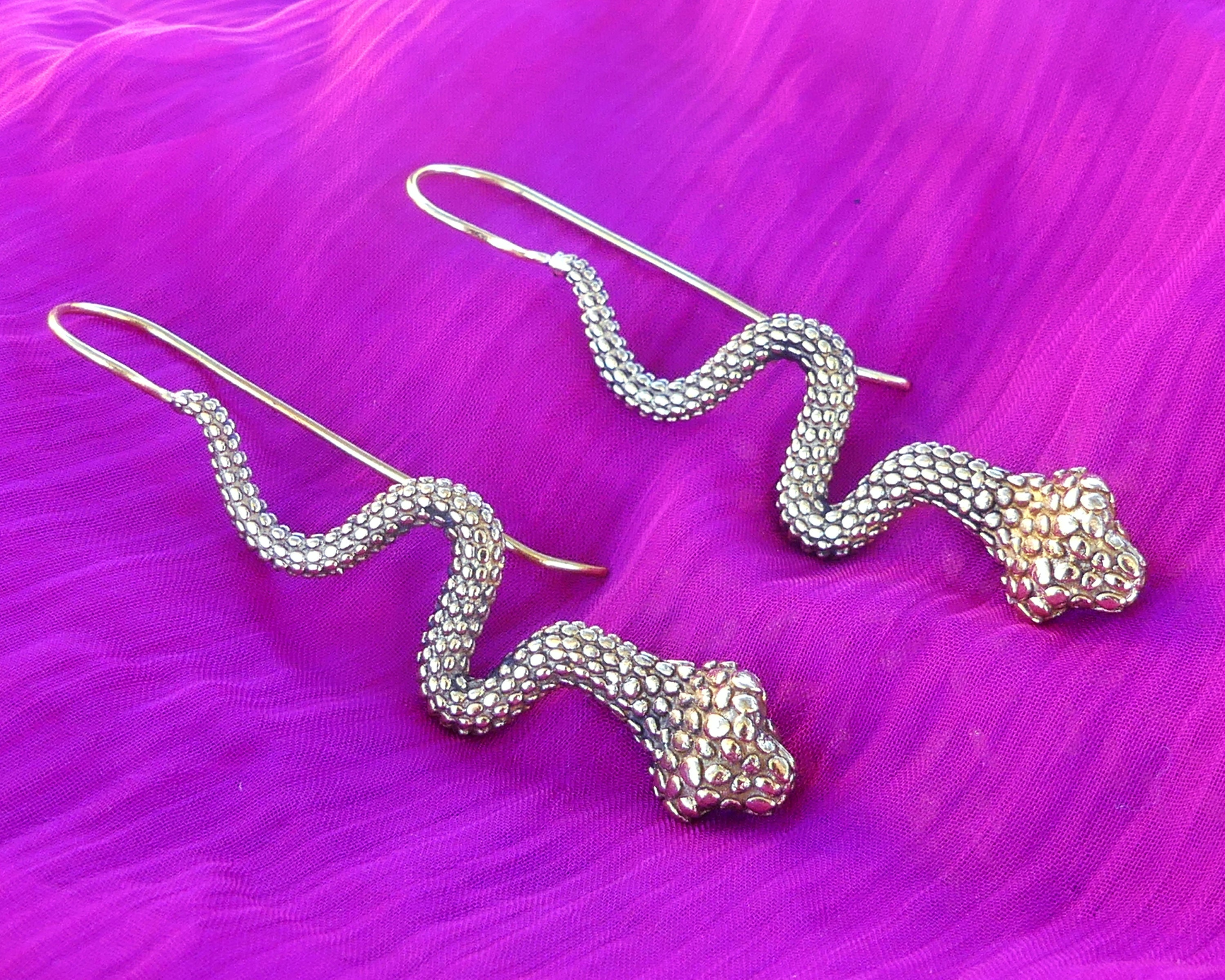 Snake earrings serpent earrings sterling brass earrings Etsy