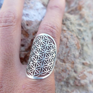 silver ring, sterling silver ring, flower of life silver ring, flower of life ring, silver ring for woman, geometry ring, sacred geometry image 3