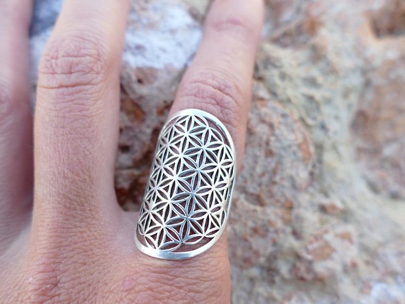 silver ring, sterling silver ring, flower of life silver ring, flower of life ring, silver ring for woman, geometry ring, sacred geometry image 3