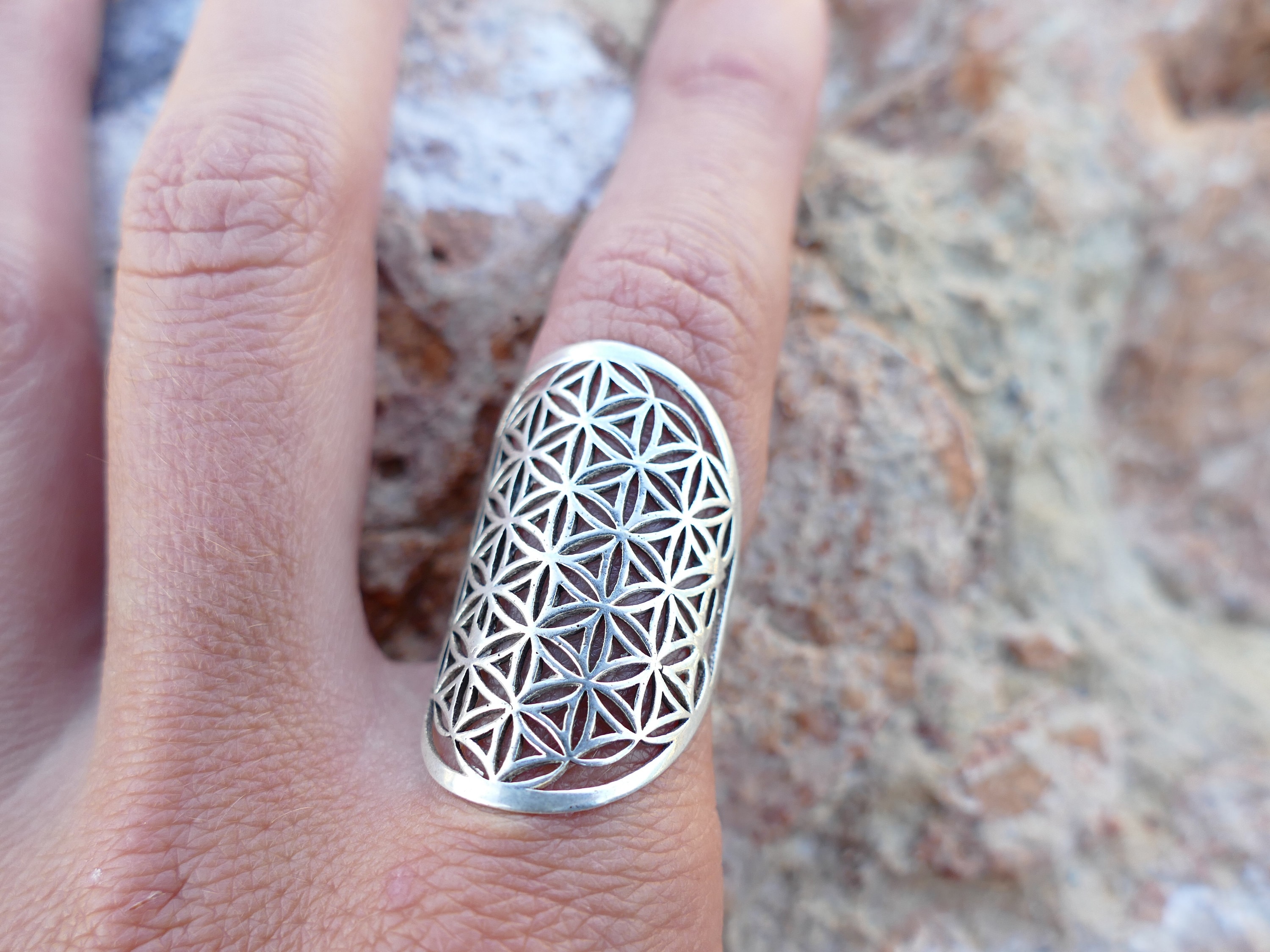Silver Ring Sterling Silver Ring Flower of Life Silver Ring Etsy