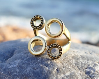 messing ring, brass ring verstelbaar, verstelbare ring, open ring, koperen sieraden, zomer sieraden, ronde ontwerp, sterling brass ring, verstelbaar